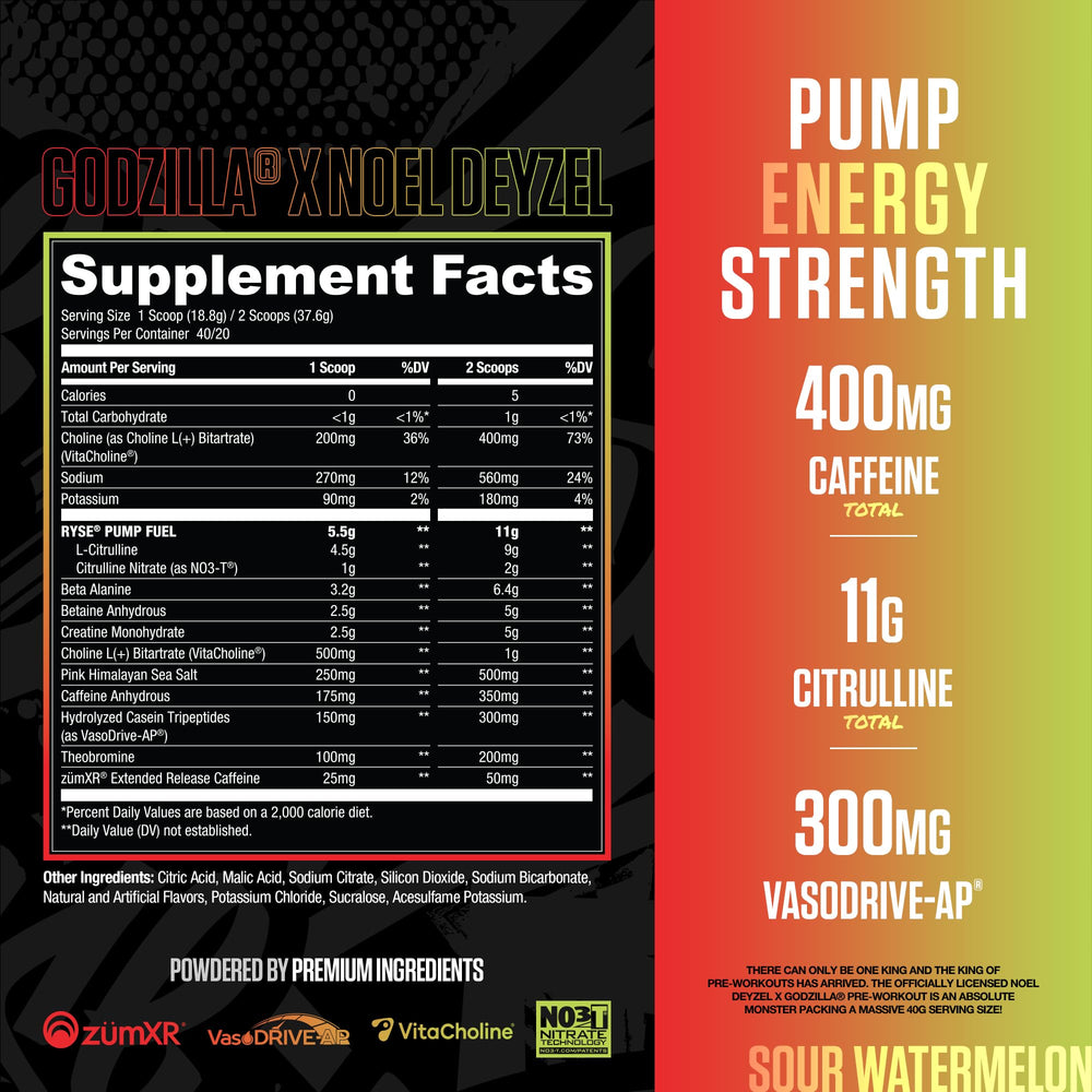 RYSE Up Supplements etiqueta nutricional y advertencias para dosificación segura