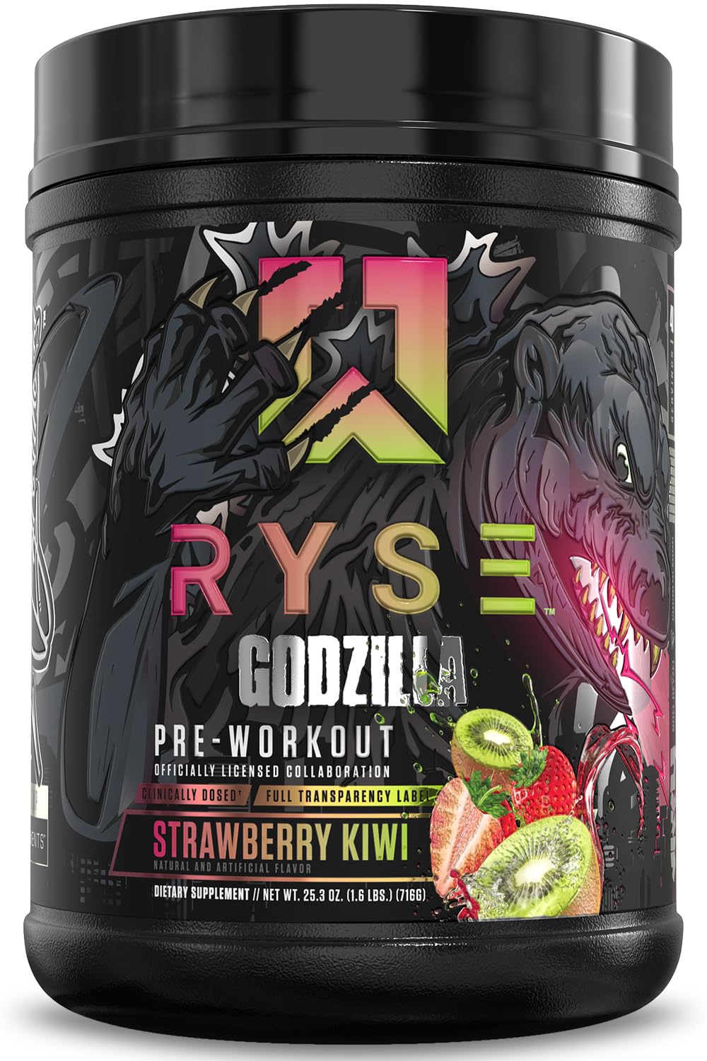 RYSE Godzilla vista frontal del envase, ayuda energética inmediata