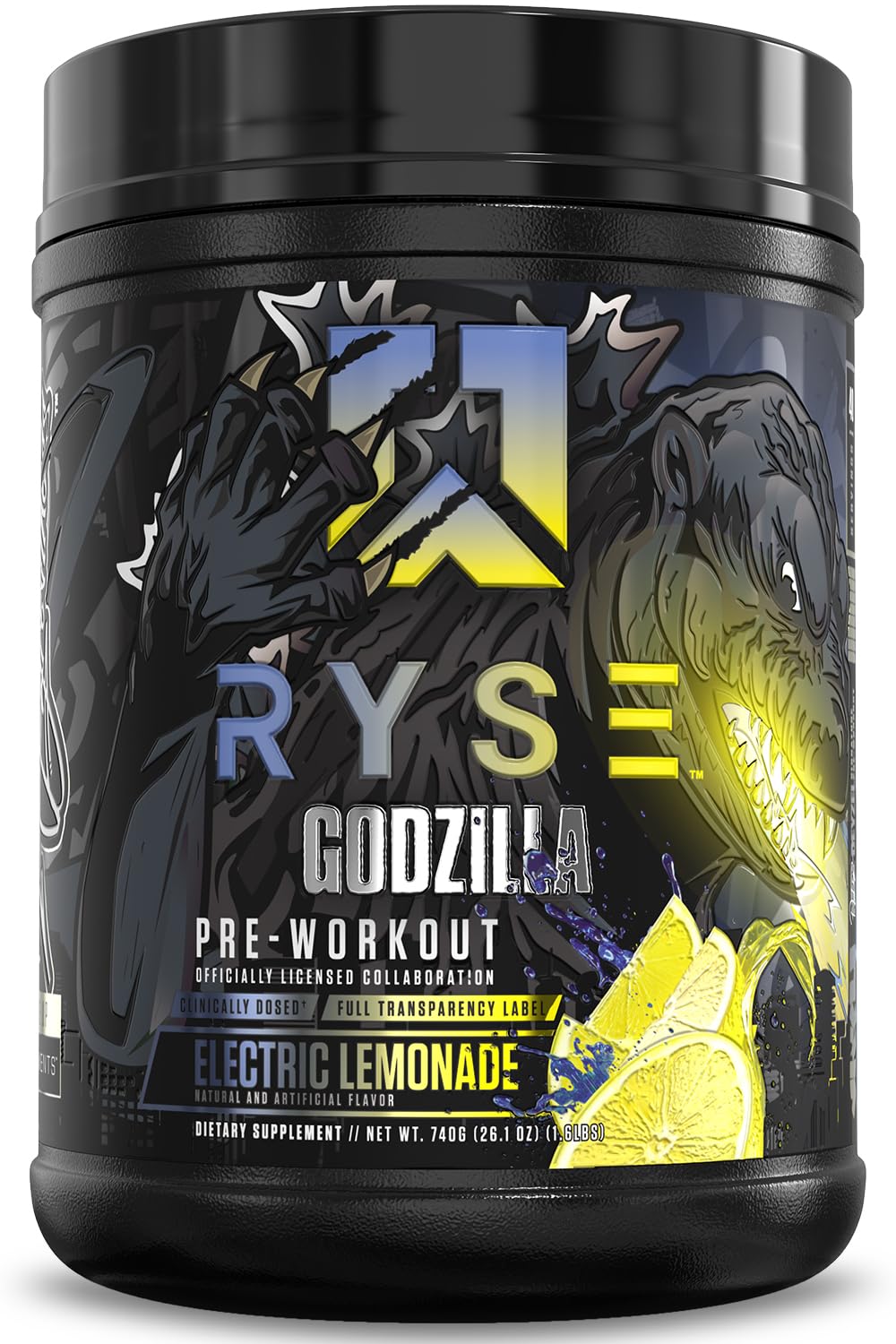RYSE Godzilla X frontal del envase mostrando diseño energético y claridad de producto