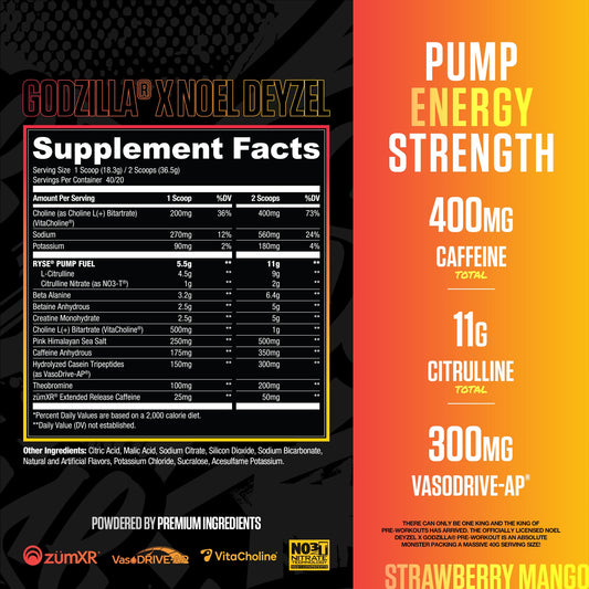 RYSE Up Supplements polvo en cuchara destacando textura fina