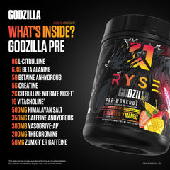 RYSE Up Supplements envase junto a manos para comparar tamaño