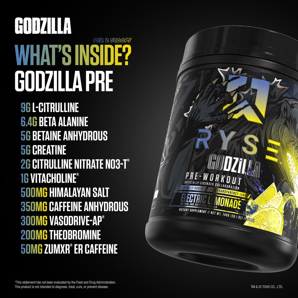 Vaso con mezcla Electric Lemonade de RYSE Godzilla X mostrando color y disolución