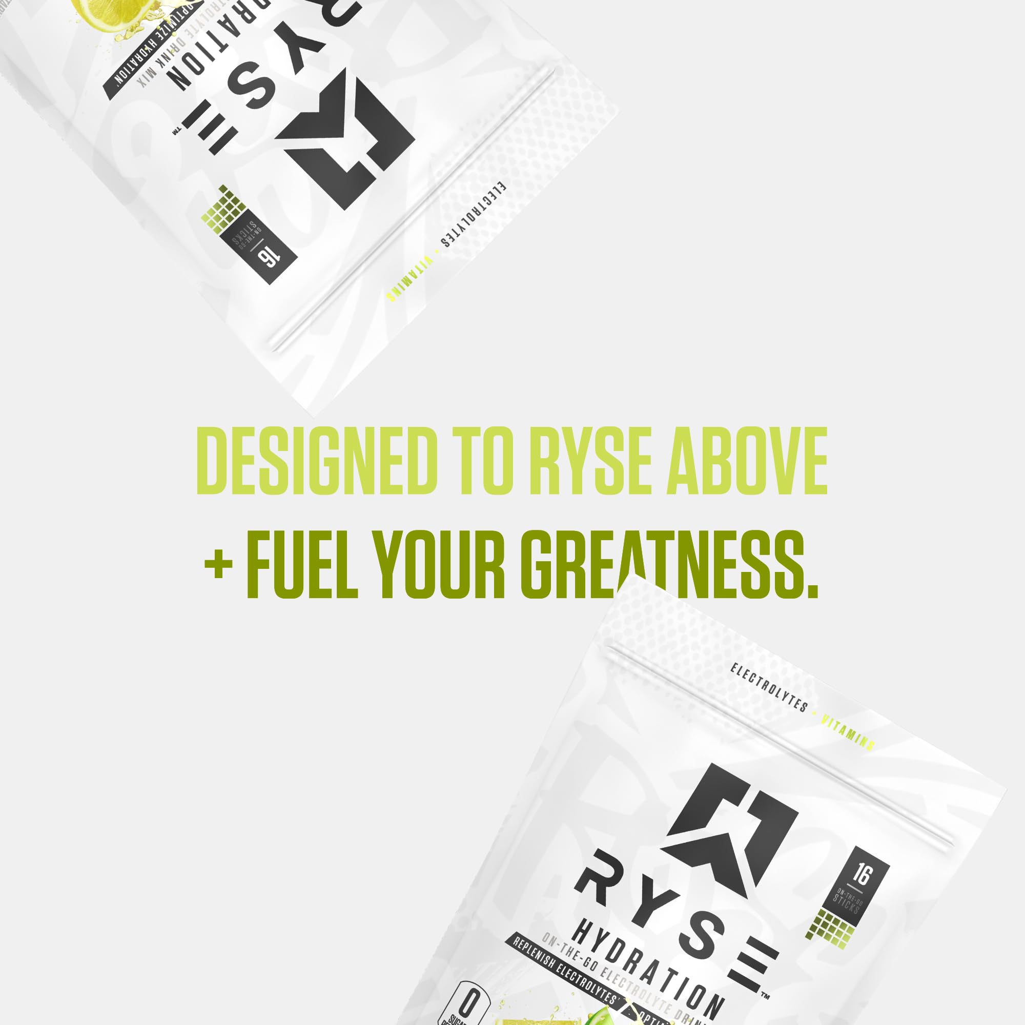 RYSE Up Supplements etiqueta con lista de electrolitos y vitaminas claras