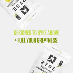 RYSE Up Supplements etiqueta con lista de electrolitos y vitaminas claras