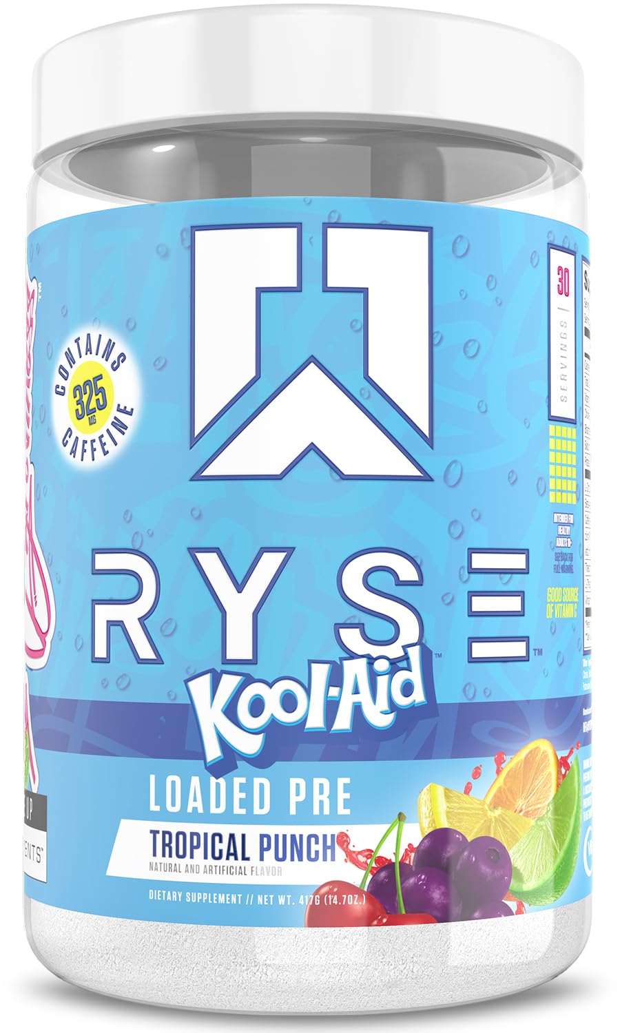 RYSE envase frontal con sabor Kool-Aid Tropical Punch y atractivo visual