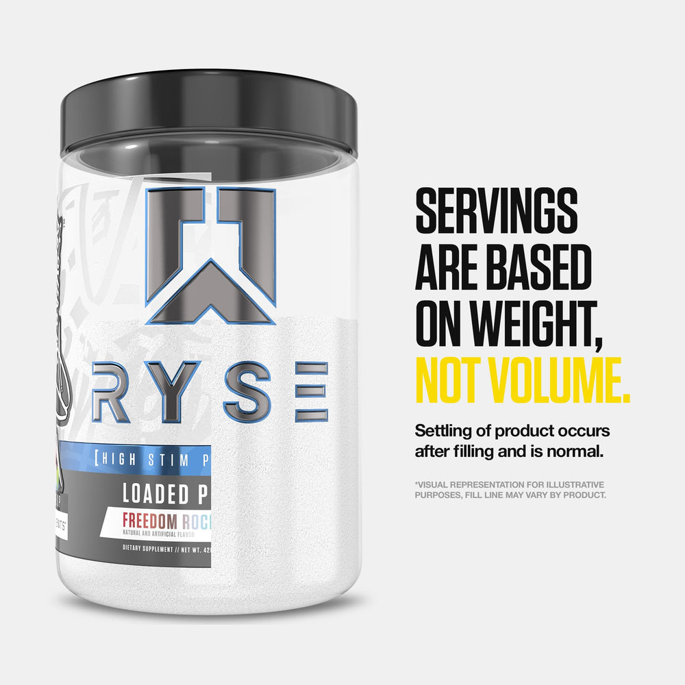 Detalle de ingredientes en polvo de RYSE Up Supplements que destaca composición efectiva