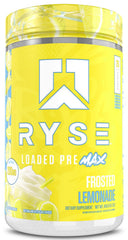 RYSE Up Supplements bote frontal y sabor Frosted Lemonade mostrando diseño atractivo