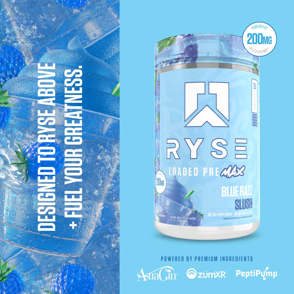 RYSE Up Supplements bebida preparada en vaso para energía sostenida durante entrenamiento