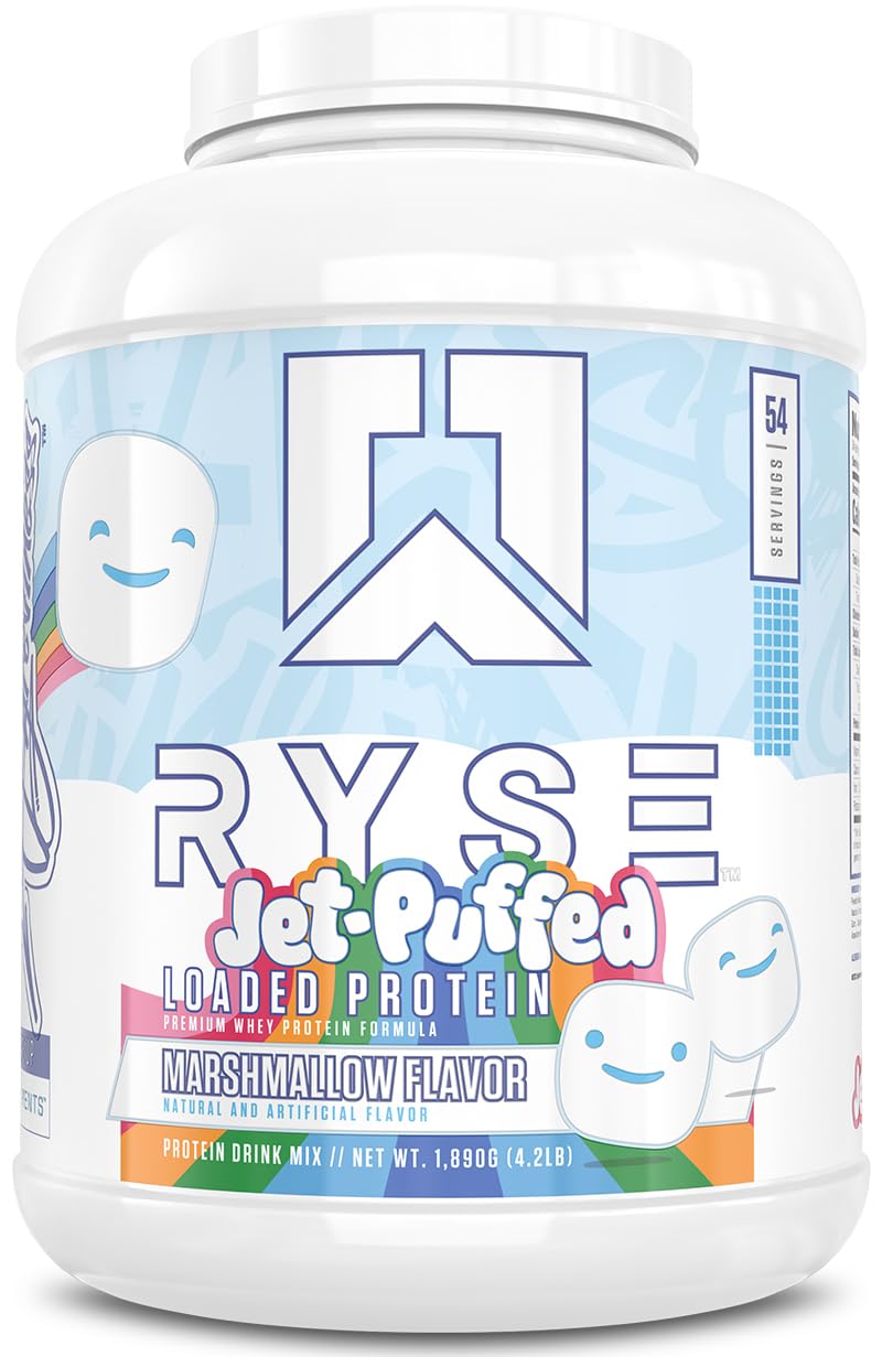 RYSE Up Supplements envase frontal Marshmallow mostrando diseño y tamaño