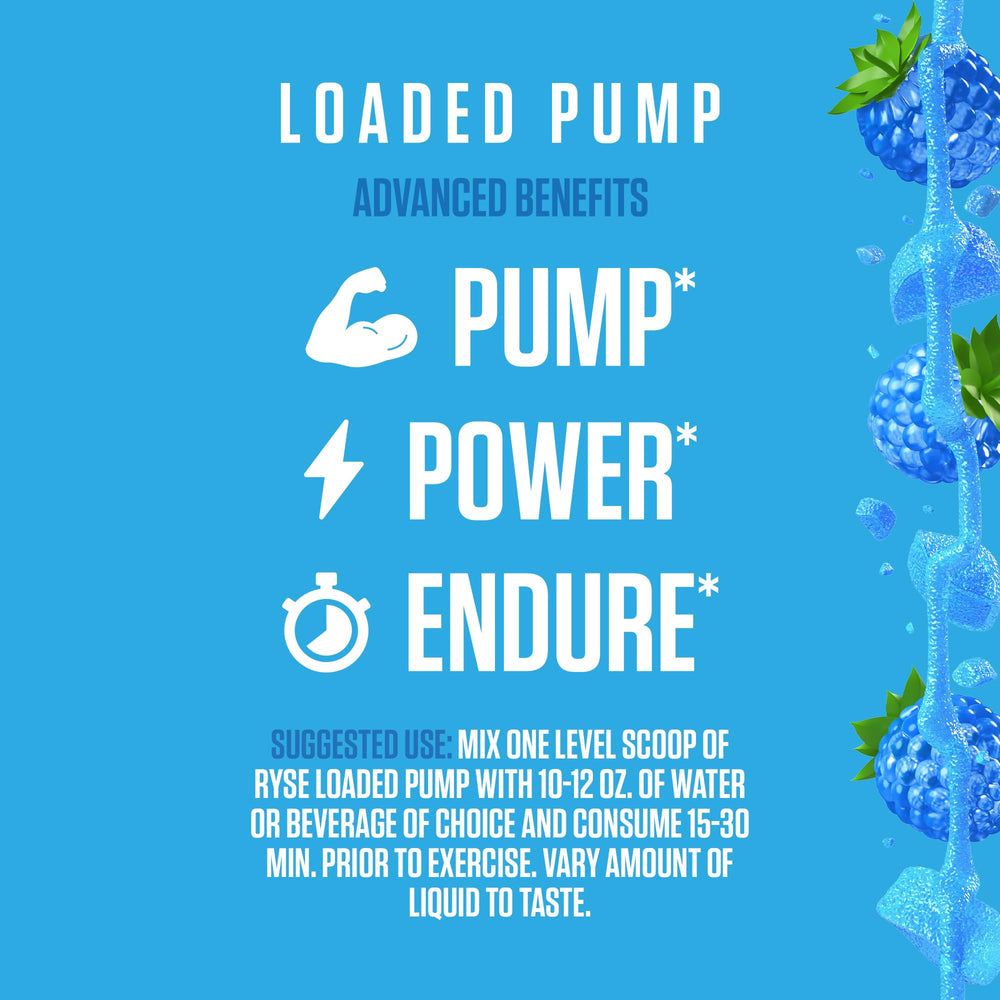 RYSE Up Supplements vaso mezclado con bebida azul lista para beber y obtener pump sin estimulantes