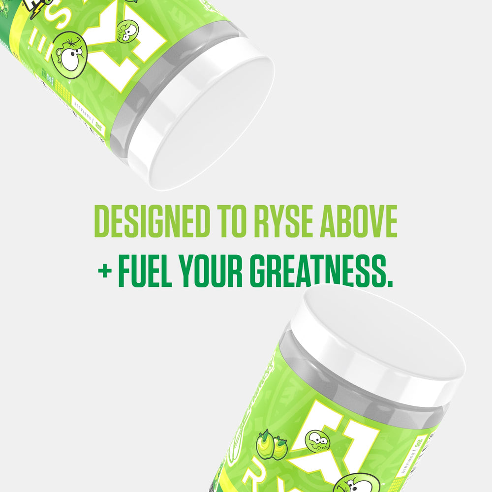 RYSE escena lifestyle con manzana verde destacando el sabor