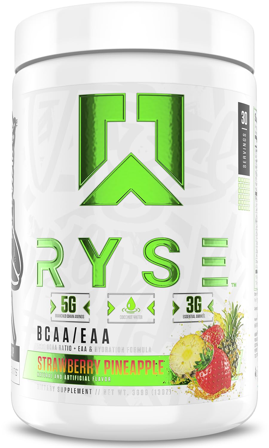 RYSE Up Supplements envase frontal fresa piña, beneficio: claridad de información