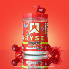 RYSE polvo disuelto en shaker listo para beber y proporcionar energía preentreno