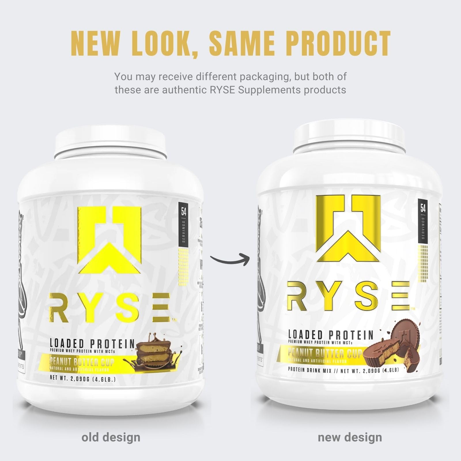 RYSE Up envase comparado con mano para visualizar tamaño práctico