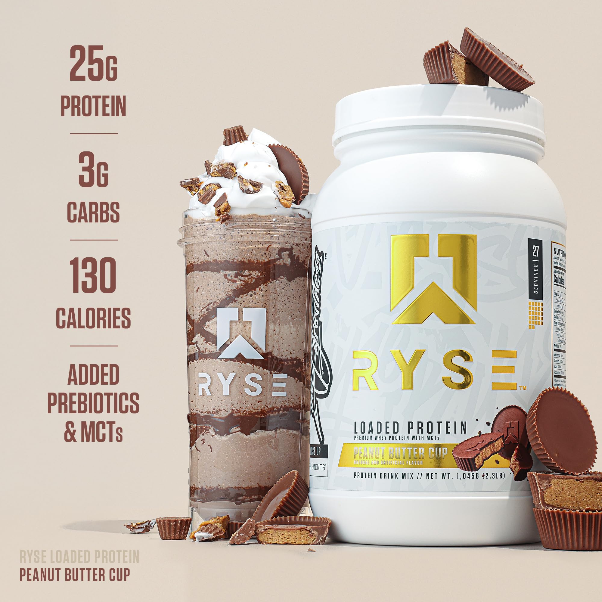 RYSE batido preparado en vaso, energía y recuperación inmediata