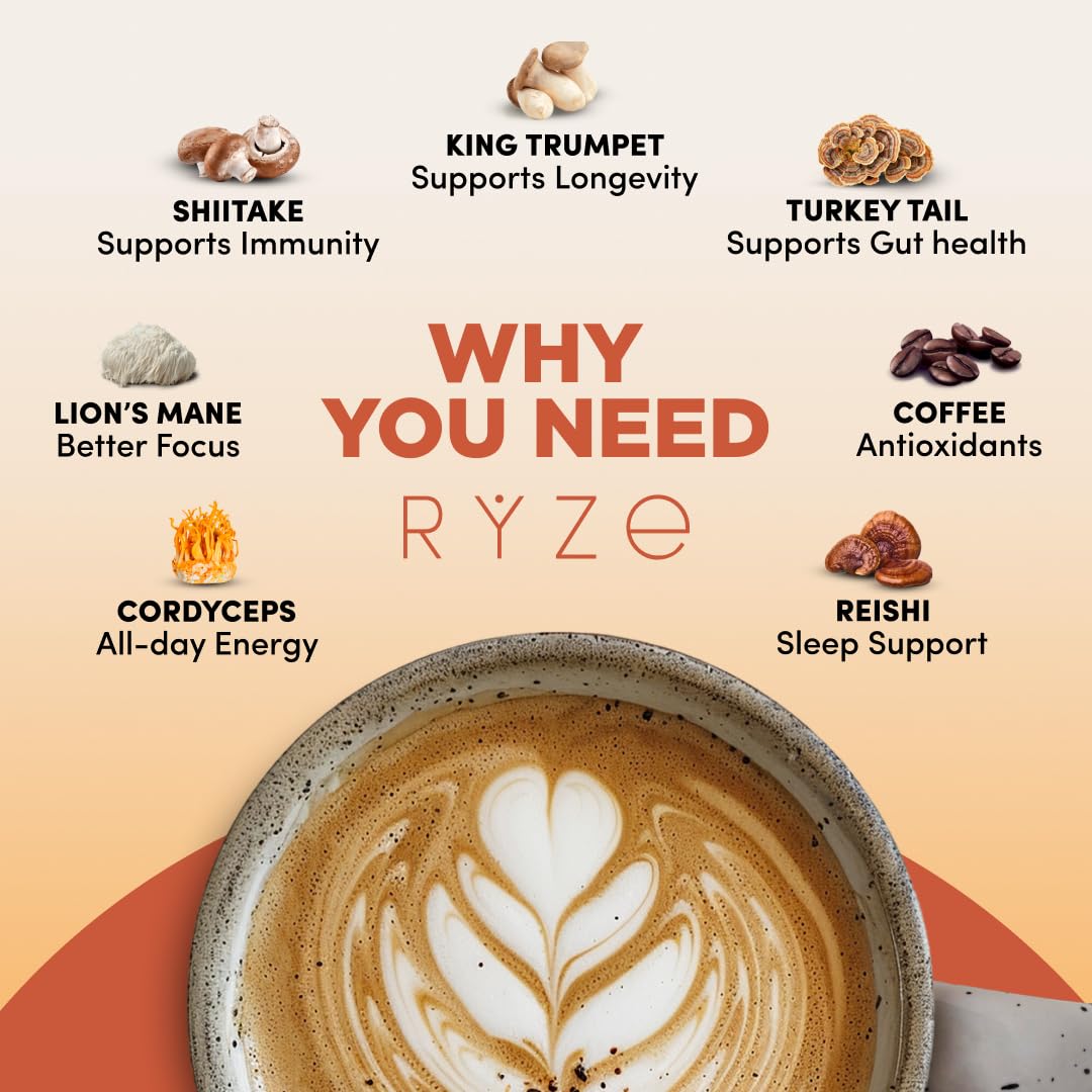 RYZE SUPERFOODS taza preparada lista para beber, beneficio enfoque y sabor