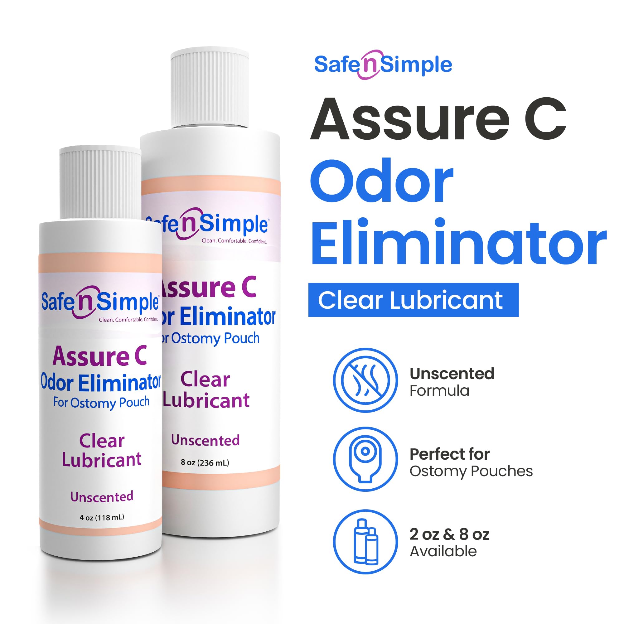 Safe n' Simple vertiendo gotas en bolsa de ostomía para control de olores y discreción