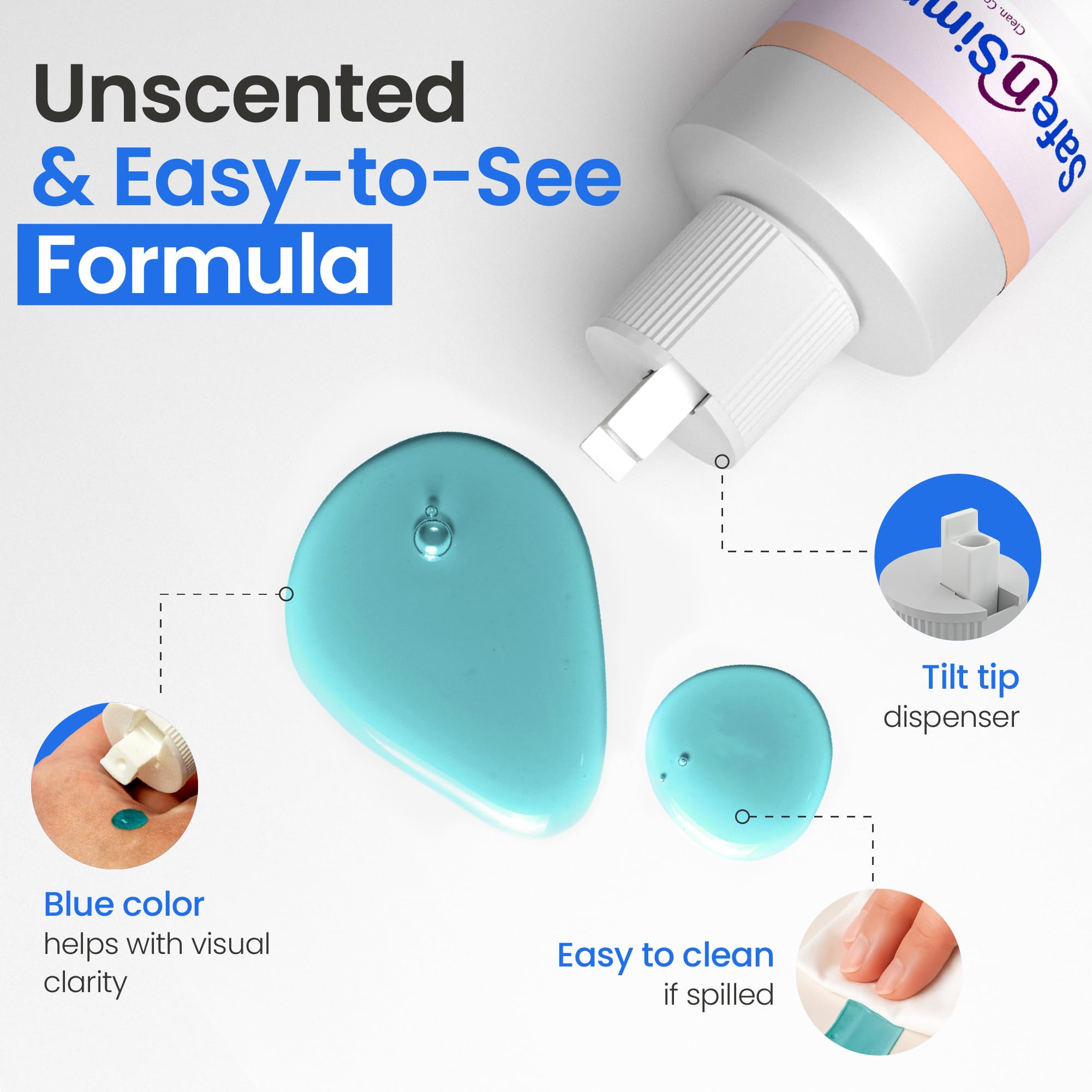 Safe n' Simple aplicando gotas dentro de una bolsa de ostomía, reduce olores al instante