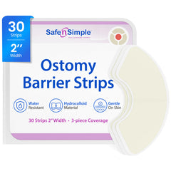 Safe n' Simple vista frontal del paquete con 30 tiras que facilita almacenamiento seguro