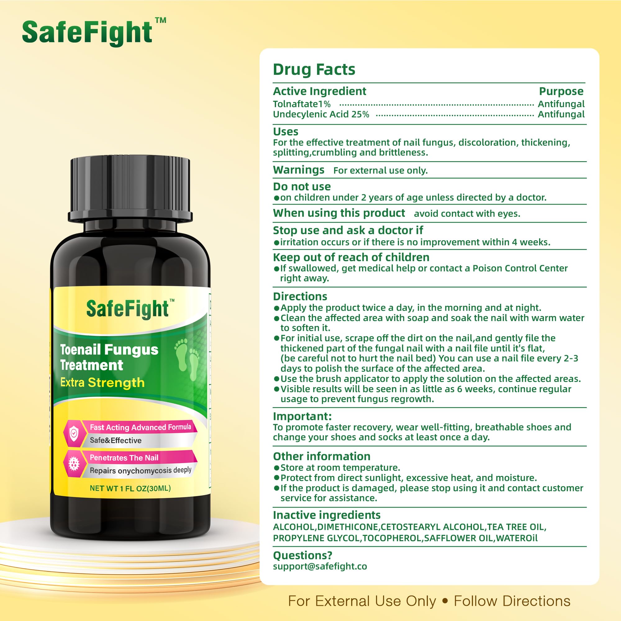 SafeFight empaque con instrucciones facilitando uso correcto y continuo