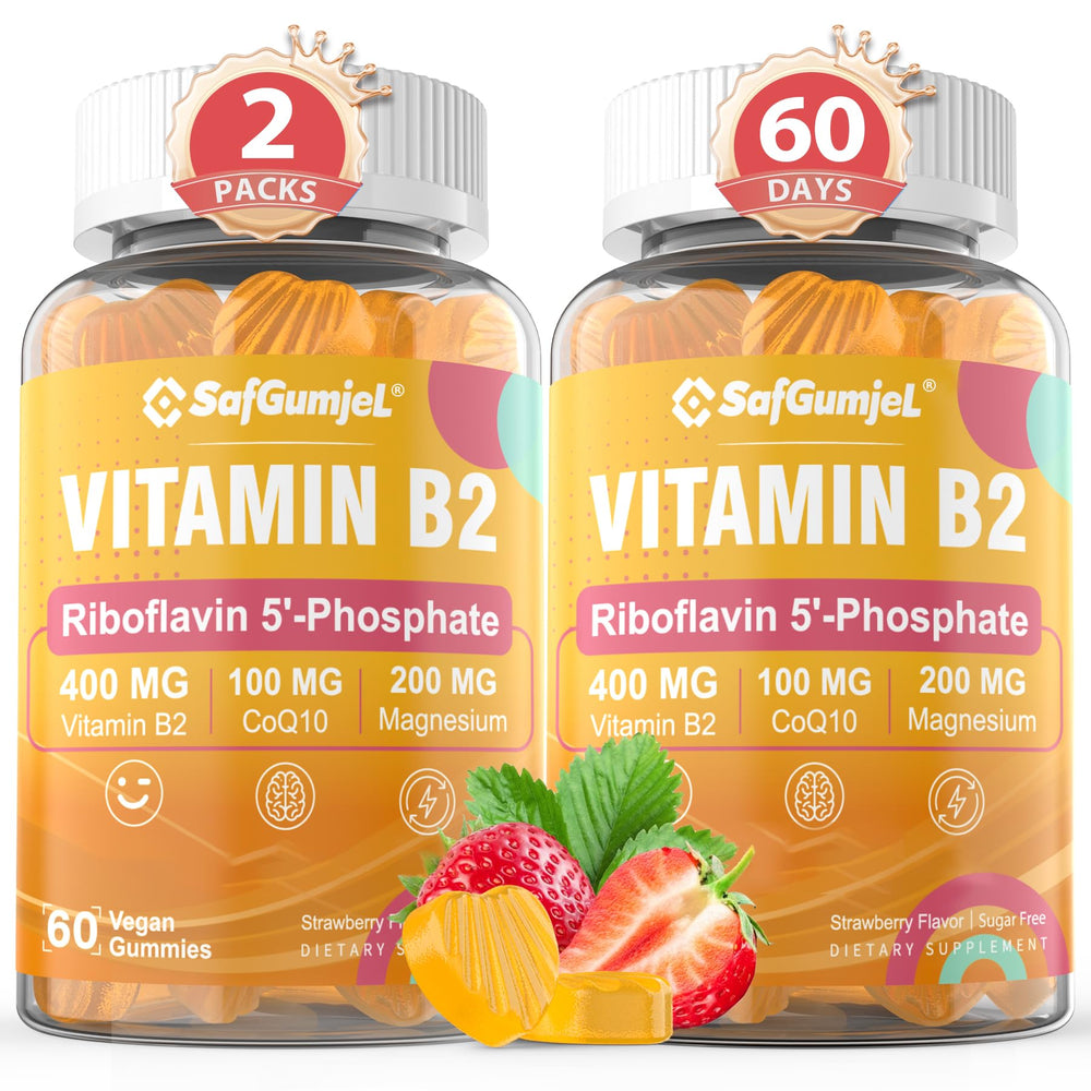 Safgumjel envase frontal mostrando vitaminas B2 y conteo, comodidad diaria