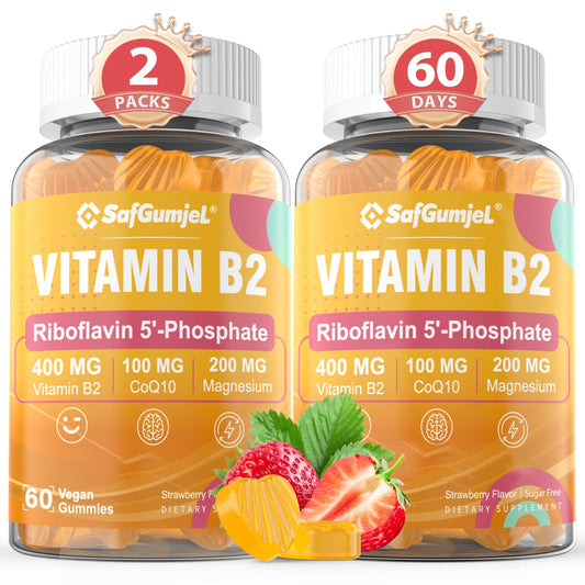 Safgumjel envase frontal mostrando vitaminas B2 y conteo, comodidad diaria