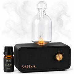 SAFISA difusor frente elegante de vidrio y madera, aporta ambiente premium