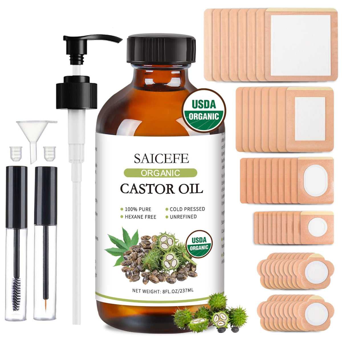 Saicefe frasco 8 oz de aceite de ricino orgánico protege la pureza