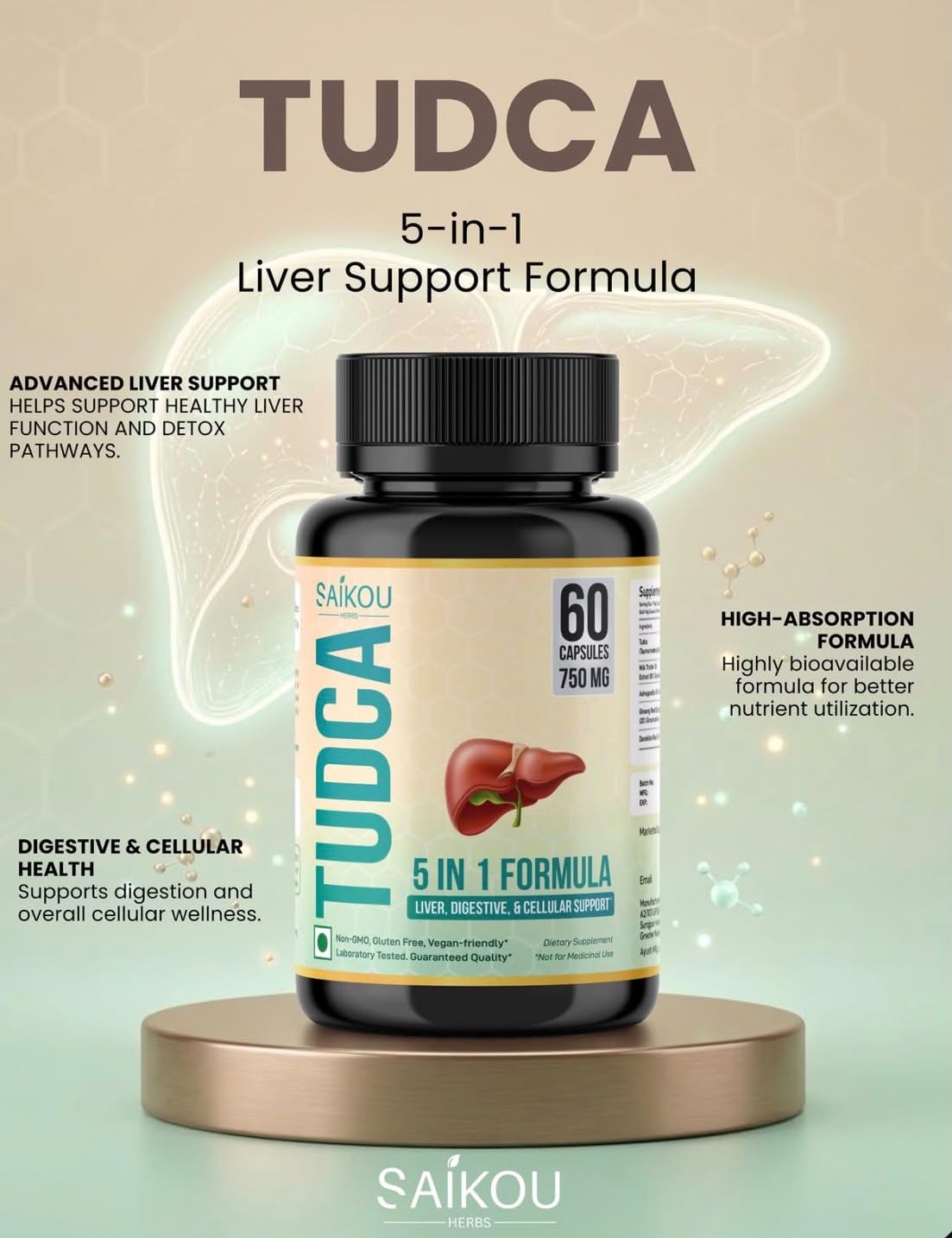 SAIKOU HERBS etiqueta con lista de ingredientes para transparencia del producto