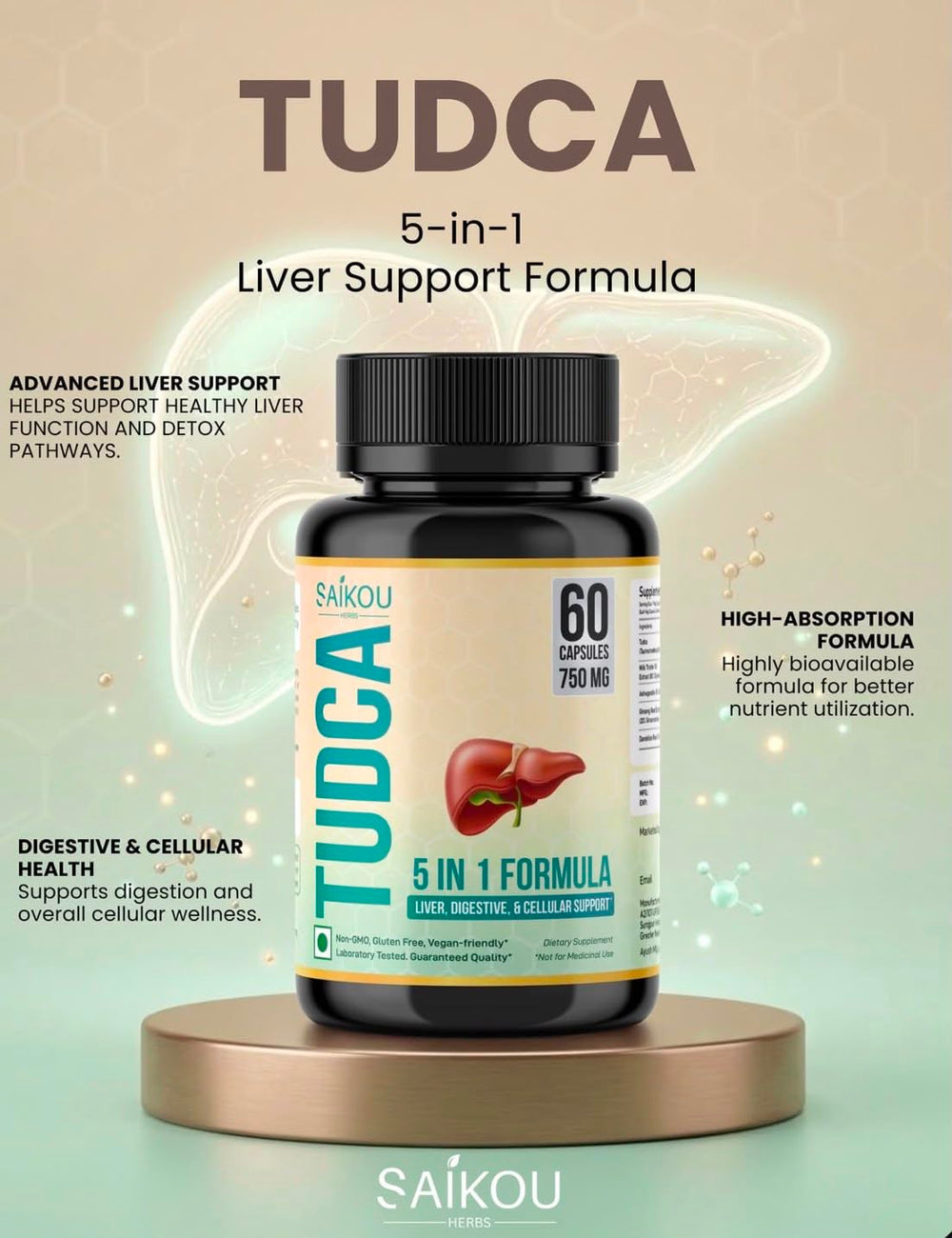 SAIKOU HERBS etiqueta con lista de ingredientes para transparencia del producto