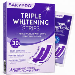 SAKYPRORAL empaque frontal morado mostrando 14 tiras y beneficios