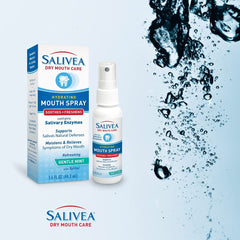 SALIVEA spray en uso por adulto, alivia la sensación de boca seca al instante