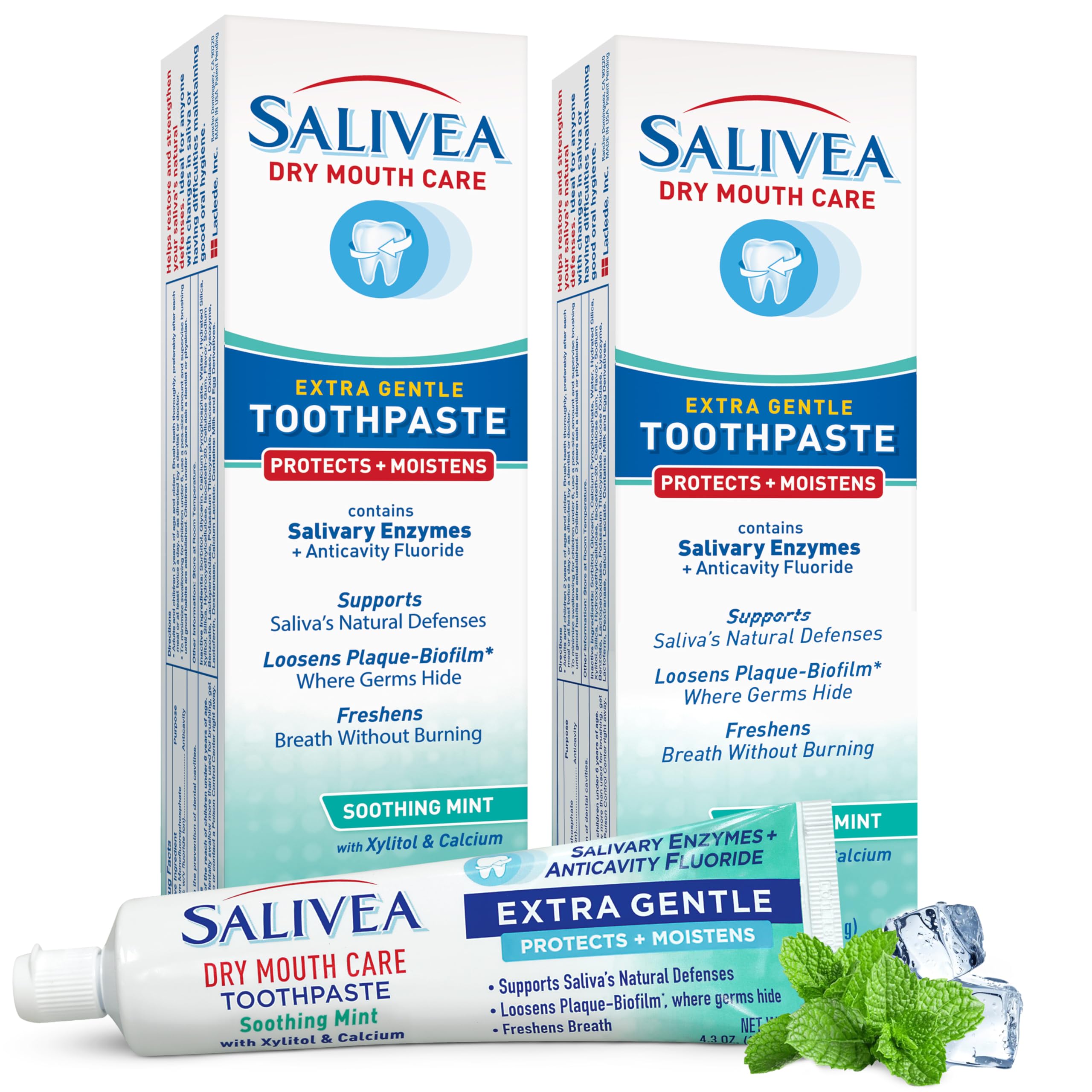 Salivea pack de dos frente mostrando envase y beneficio alivio boca seca