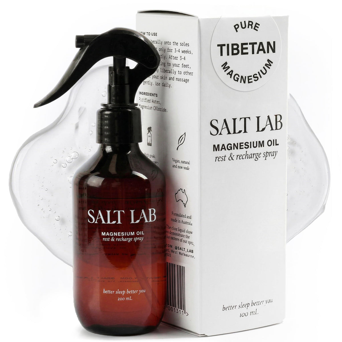 SALT LAB envase frontal mostrando el tamaño y diseño, conveniencia para uso nocturno