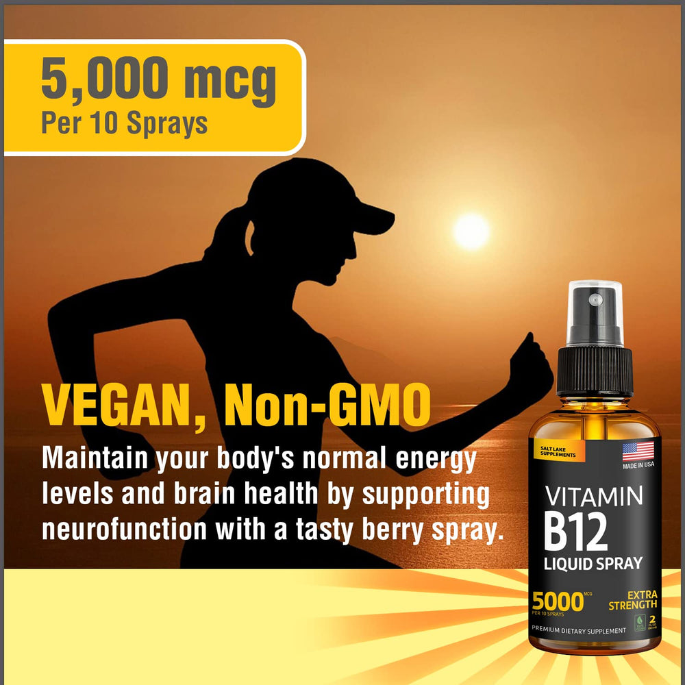 Gota del líquido de vitamina B12 Salt Lake Supplements resaltando textura ligera y rápida absorción