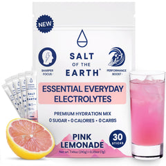 Salt of the Earth frente del empaque mostrando 30 sobres y beneficios claros