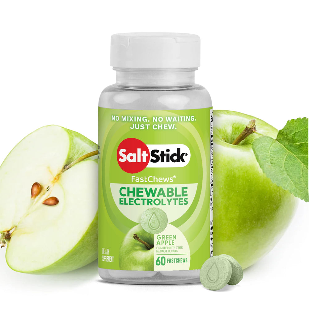 SaltStick empaque frontal verde manzana, fácil identificación y transporte
