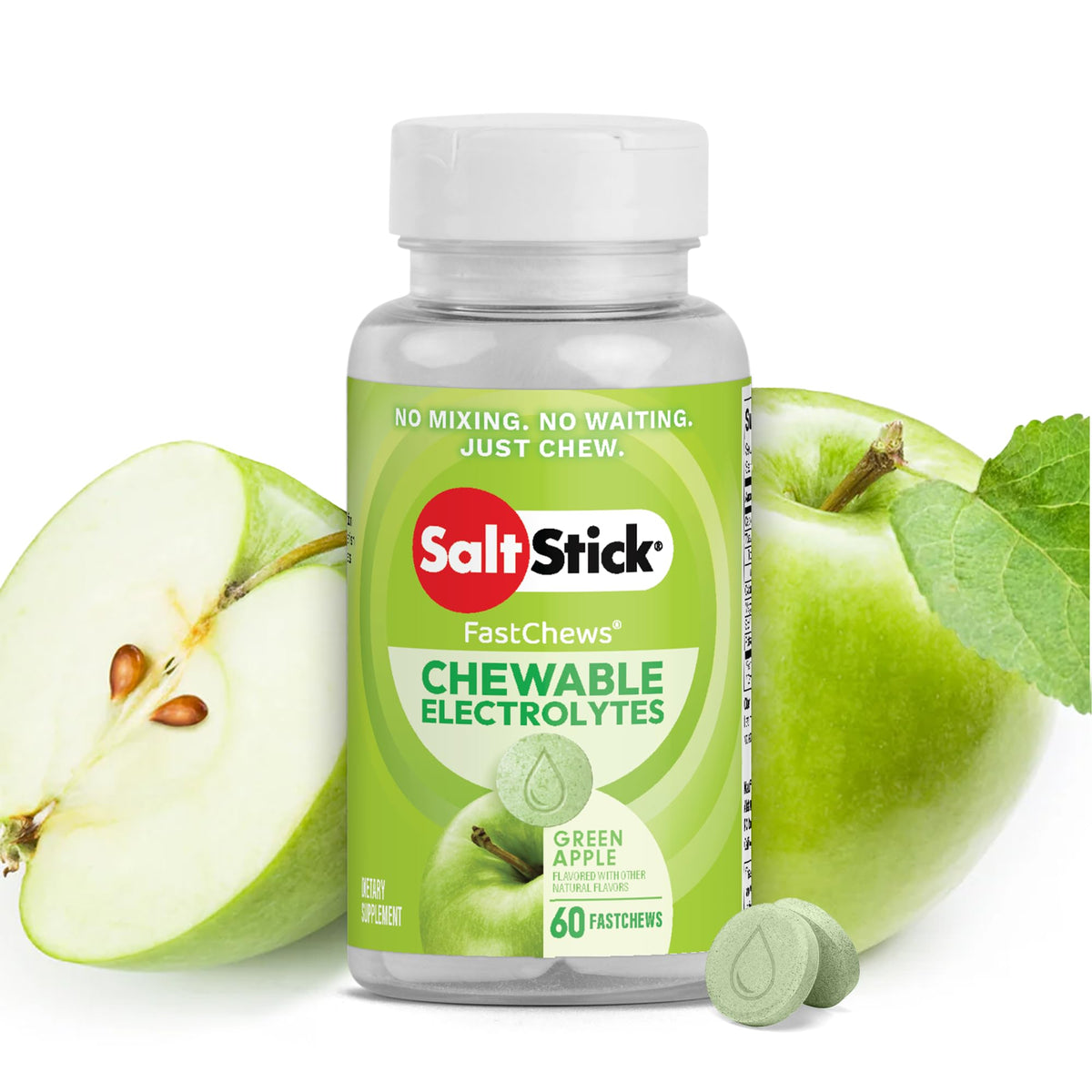 SaltStick empaque frontal verde manzana, fácil identificación y transporte