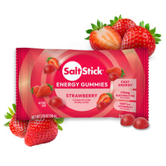 SaltStick paquete frontal mostrando 10 sobres y sabor fresa, energía portátil