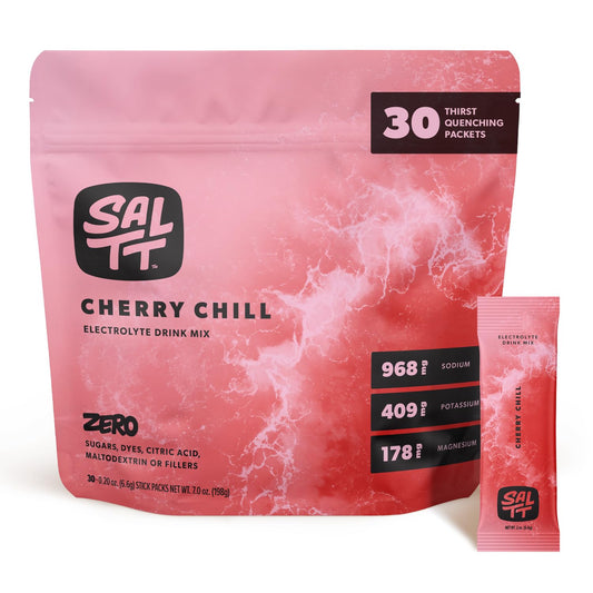 SALTT caja frontal mostrando Cherry Chill y beneficios principales