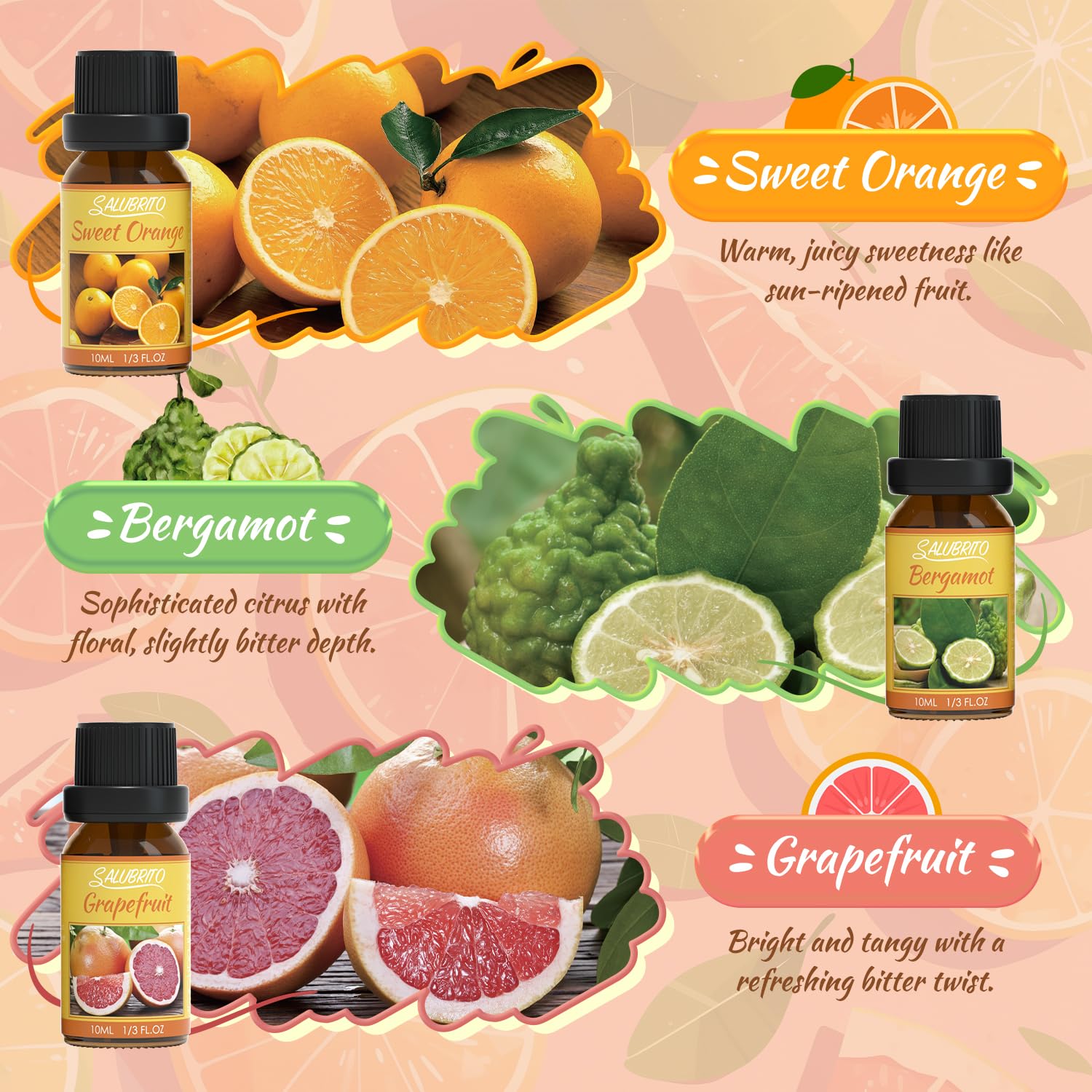 Salubrito botellas con etiquetas claras para identificar cada aroma fácilmente