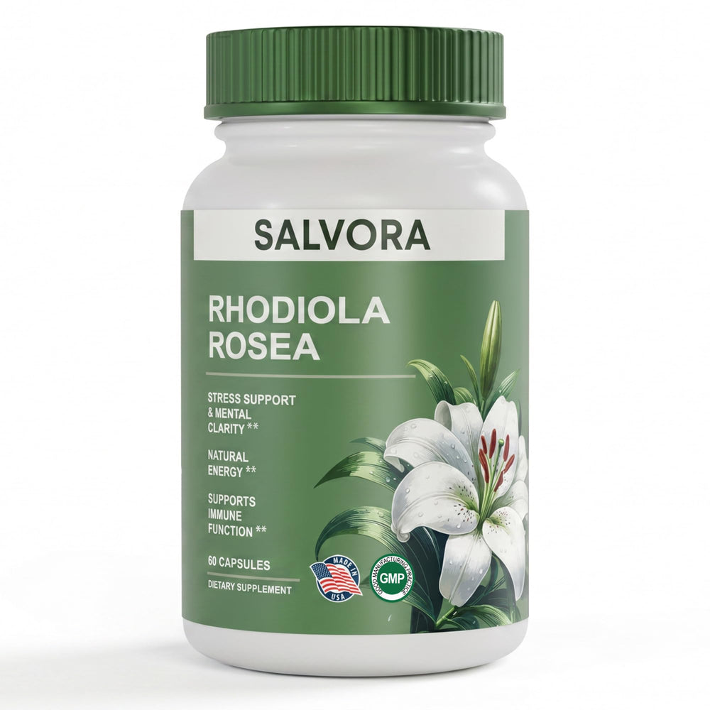 Salvora caja frontal mostrando el envase y beneficio de soporte adaptógeno