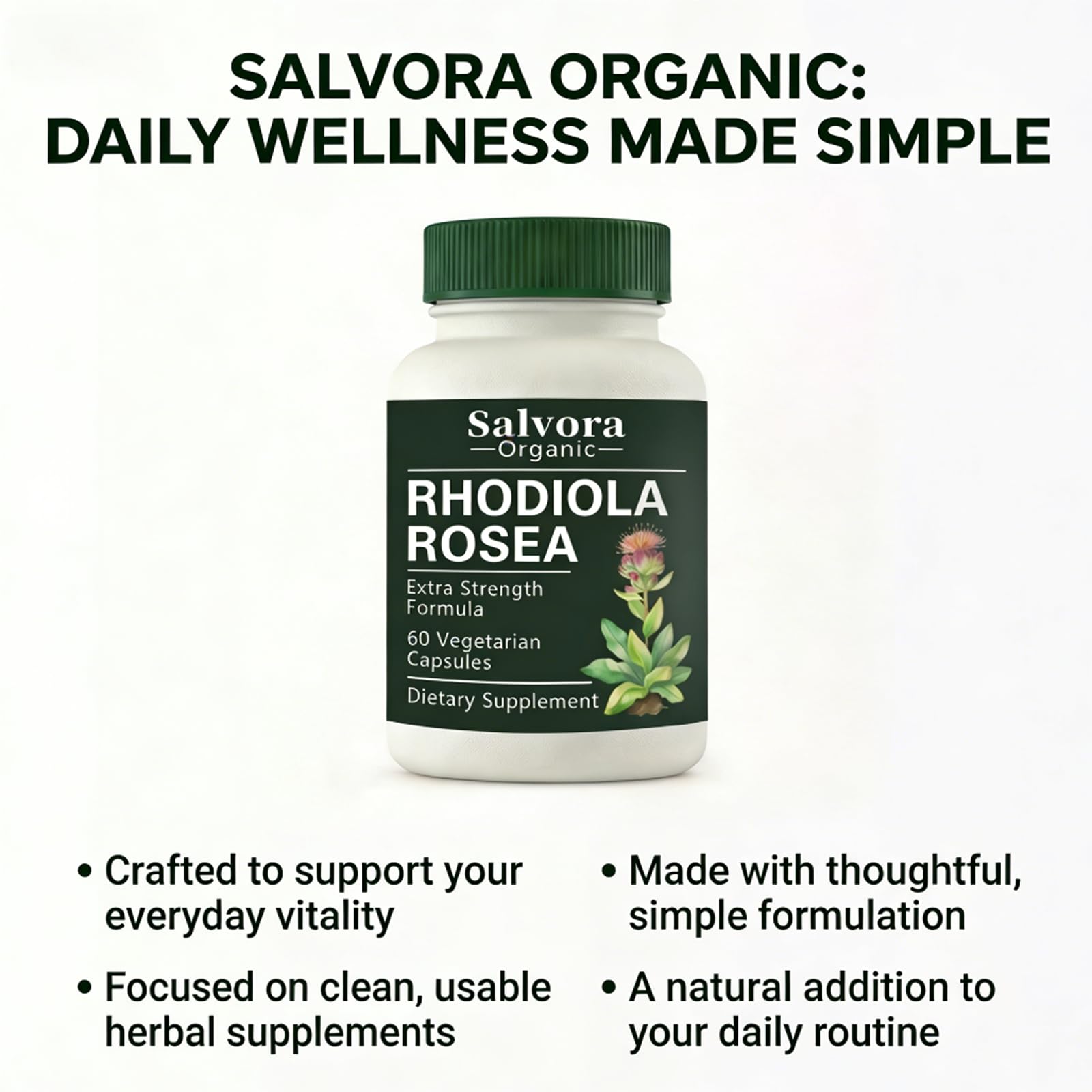 Salvora Organic envase abierto con cápsulas ofreciendo seguridad y cantidad