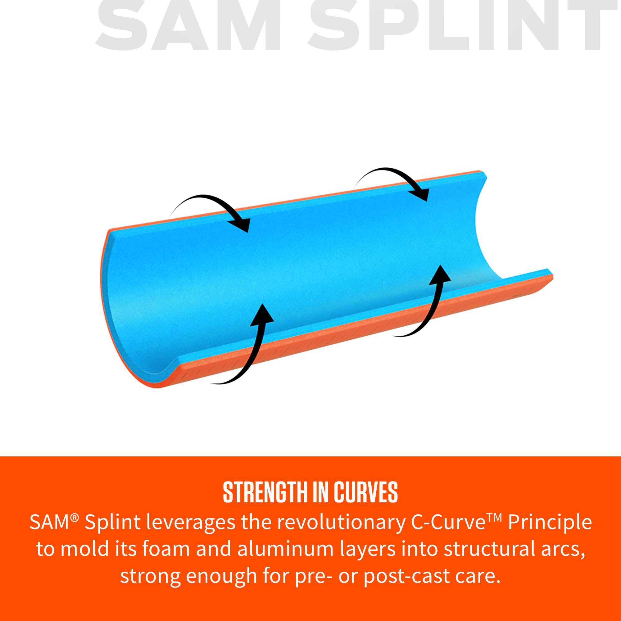 Detalle del corte y textura de la Sam Splint SAM Medical, material firme y cómodo