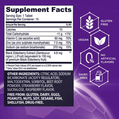 Sambucol etiqueta de ingredientes destacando extracto de saúco y vitaminas