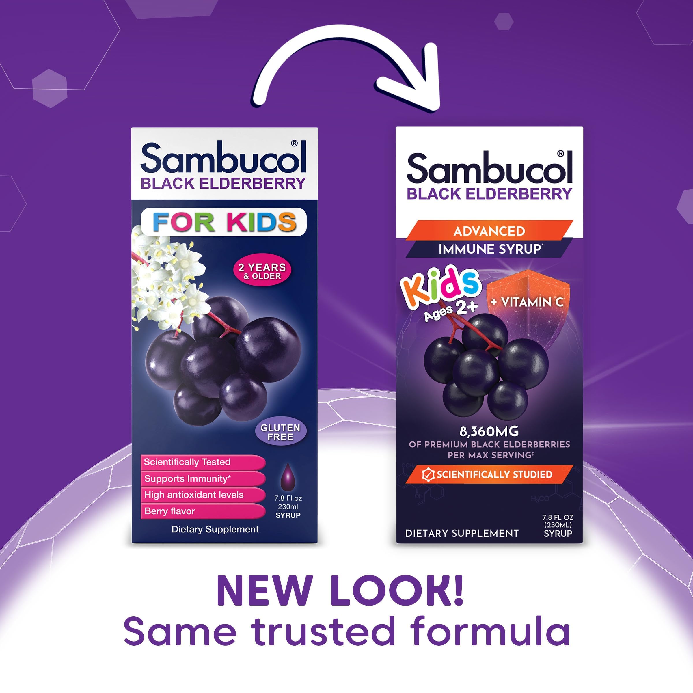 Sambucol etiqueta con lista de ingredientes y certificaciones visibles