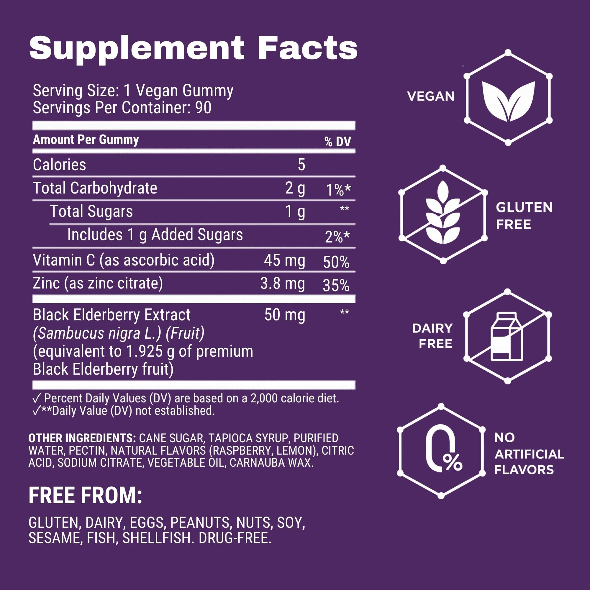 Sambucol etiqueta trasera con información nutricional y beneficios claros