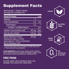 Sambucol etiqueta trasera con información nutricional y beneficios claros