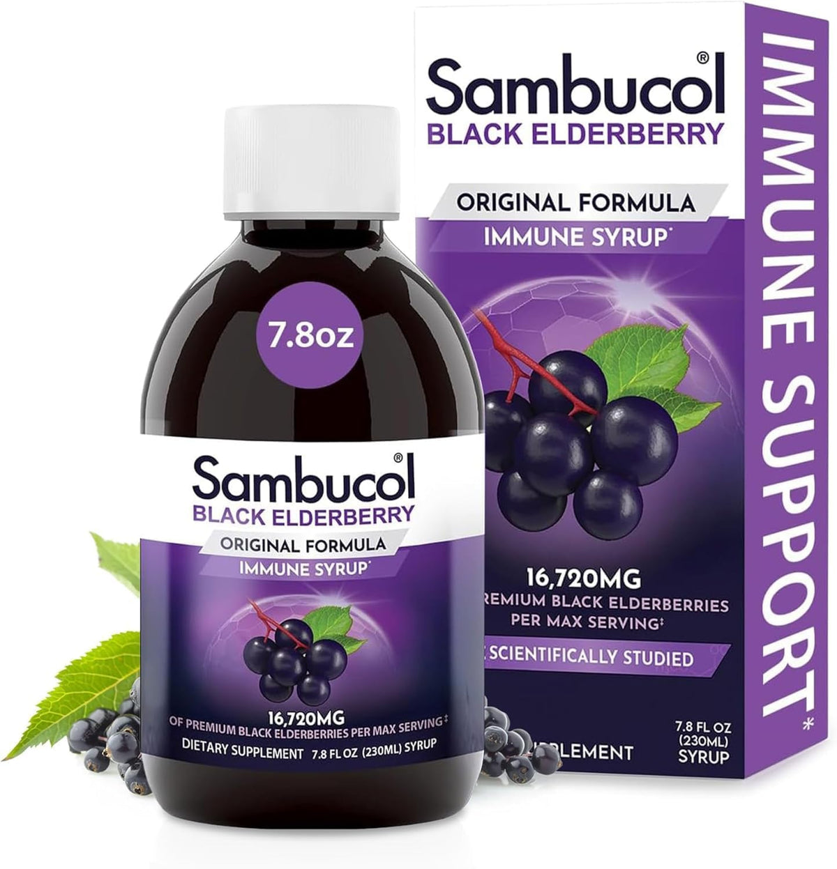 Sambucol botella frontal mostrando envase y tamaño claro