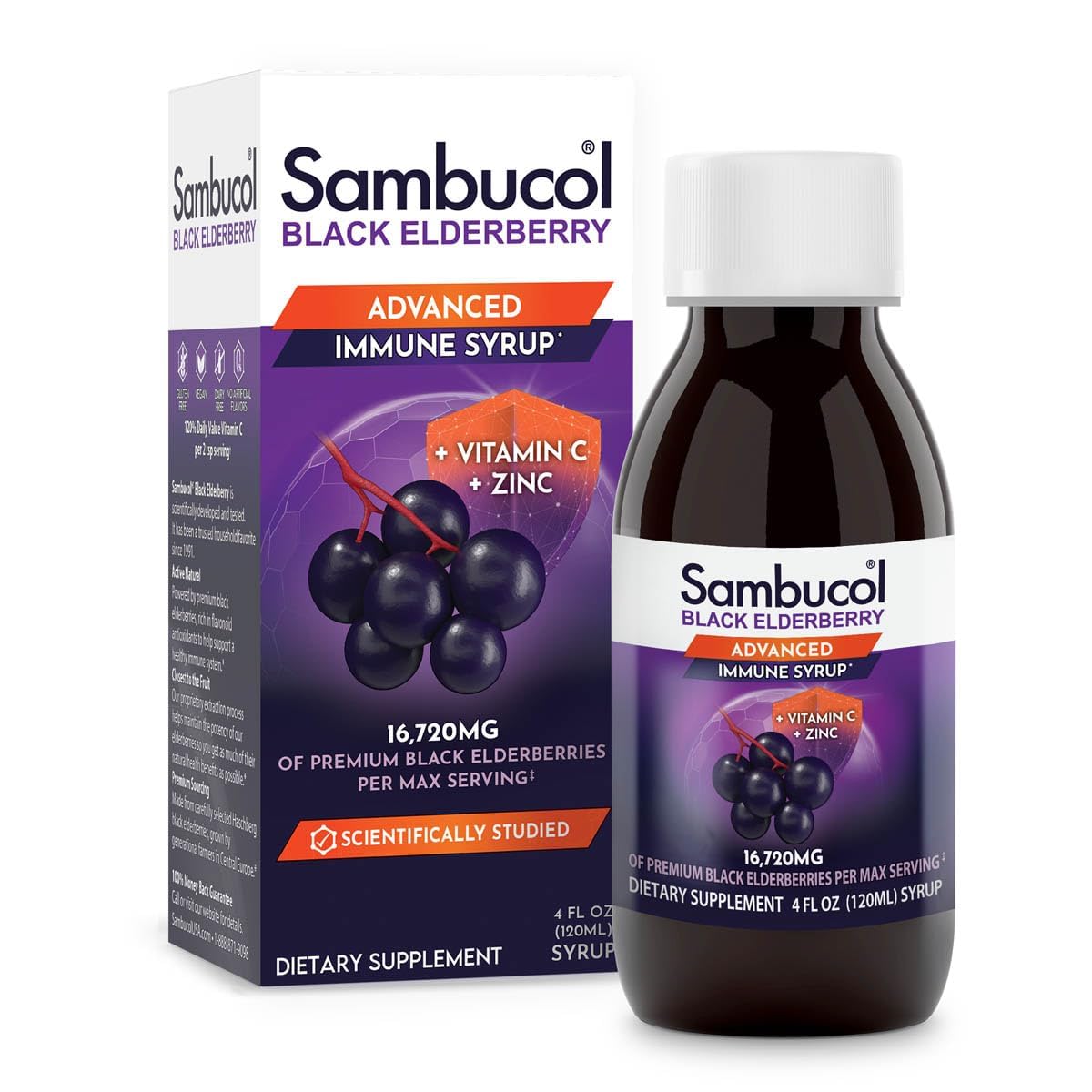 Sambucol vista frontal del envase mostrando etiqueta y volumen 118 ml